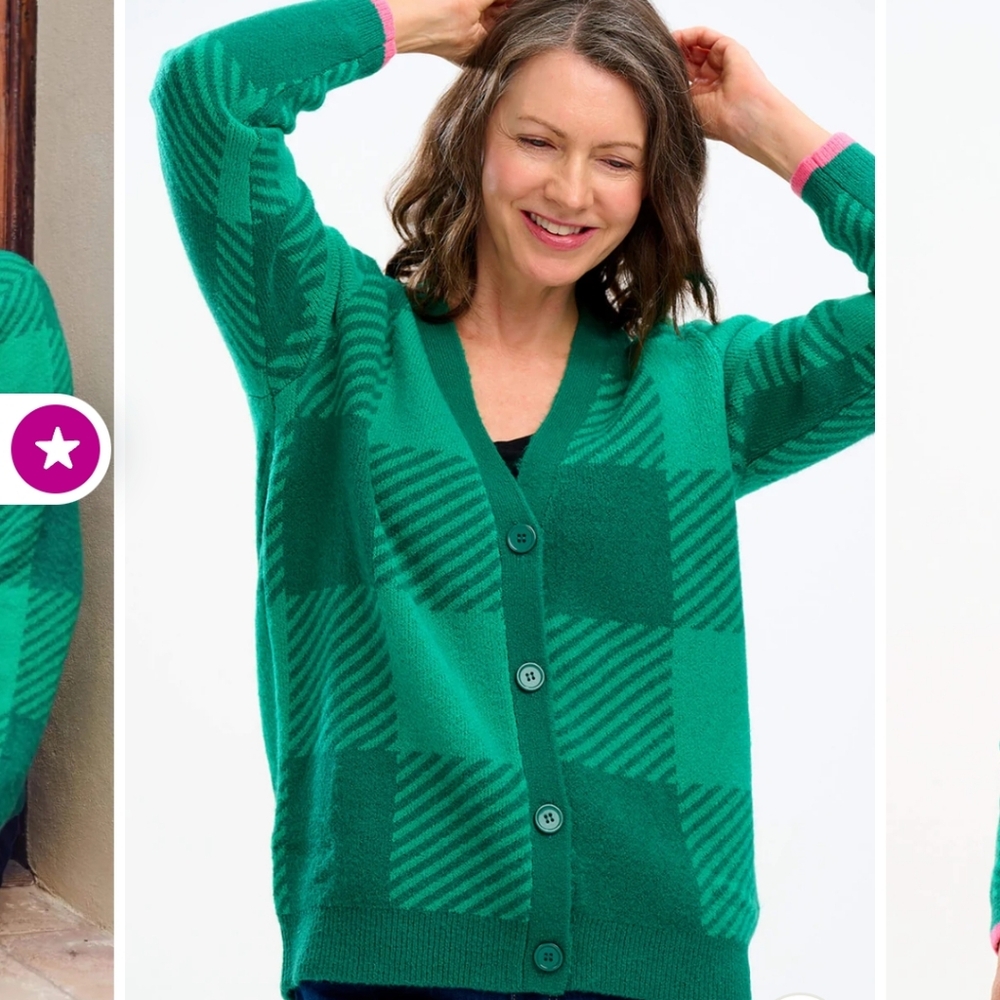 Sugarhill Brighton Green Checkerboard Rhea Cardigan